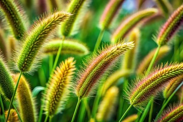 Setaria italica stramineofructa Grass Closeup, Agricultural Field