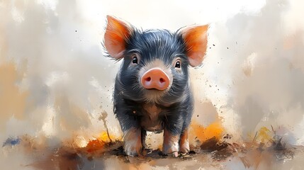 Adorable Baby Wild Boar Watercolor