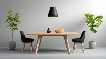 Minimalist modern dining table with plants and contemporary decor