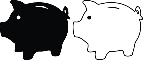 Piggy Bank Icons Black White Savings Money Finance Budget