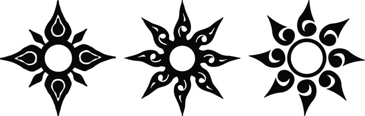 Tribal Sun Star Design Elements for Tattoo Art