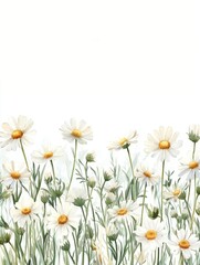 Fototapeta premium white watercolor flowers on white backdrop. painting flower background. illustration floral nature. Anemone flower wallpaper for greeting cards weddings or birthdays. Copy space. space for text