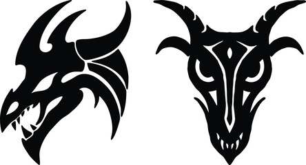 Tribal Dragon and Goat Head Designs Black Silhouettes Tattoo Art
