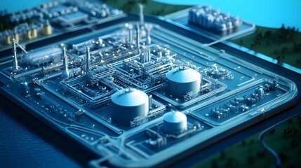 Explore an interactive 3D blueprint of a modern LNG terminal featuring advanced smart sensors and real-time monitoring technology.