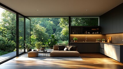 modern minimalistic kitchen with accent brown painted wall in trend 2025 year color mocha mousse stylish interior design and furniture ai