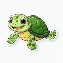 Fototapeta premium Playful cartoon turtle sticker underwater scene digital art vibrant colors fun concept for kids
