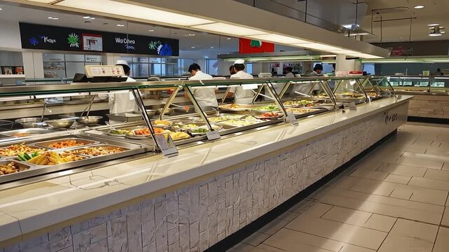 Food buffet at the airport.