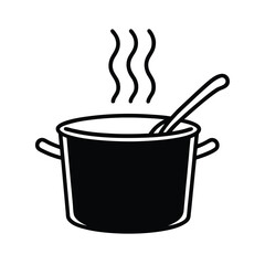 boiling noodles pot icon vector line art