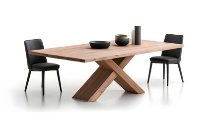 Rustic wooden dining table with industrial metal frame