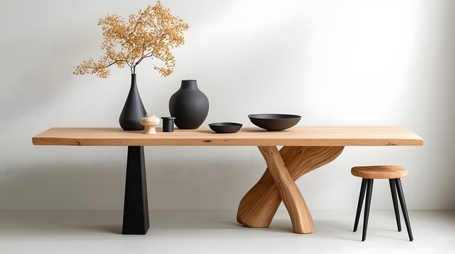 Rustic wooden dining table with modern design elements