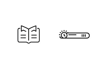 Minimalist Outline Icons Book And Time Management Concept For Education Or Business