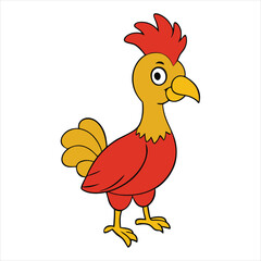 A cute cartoon illustration shows a happy hen and a proud rooster, a farm animal, isolated on a white background