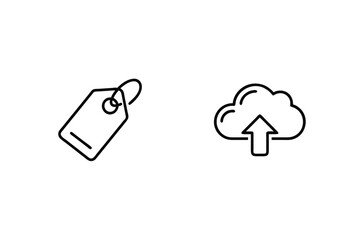 Fototapeta premium Minimalist Line Art Icon Set Featuring Price Tag And Cloud Upload Symbol