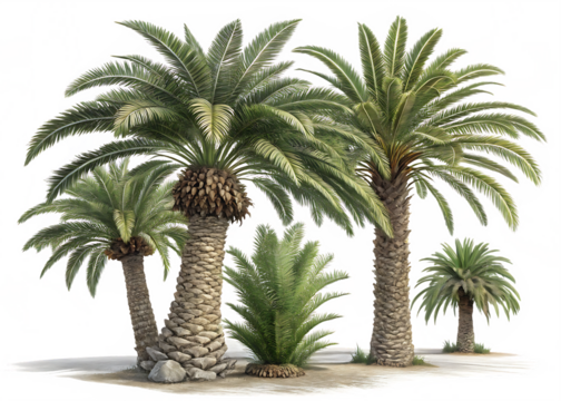 set of sago palms ancient and sturdy isolated on white background,PNG