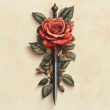 Intricate dagger with rose and leaves high resolution image