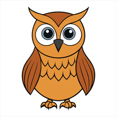 A cute brown cartoon owl, a wise-looking bird with big eyes, perches on a branch in this fun vector illustration of nature's wildlife
