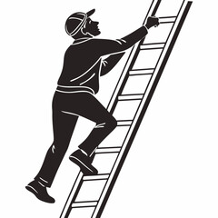 Black Silhouette Of A Man Climbing Up A Ladder Towards His Goal