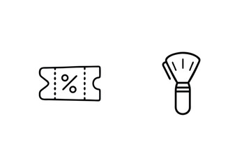 Minimalist Icon Design Featuring Discount Coupon And Makeup Brush Isolated On White