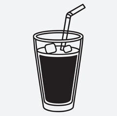 ice coffee cocktail silhouette vector art illustration, glass of cola with ice