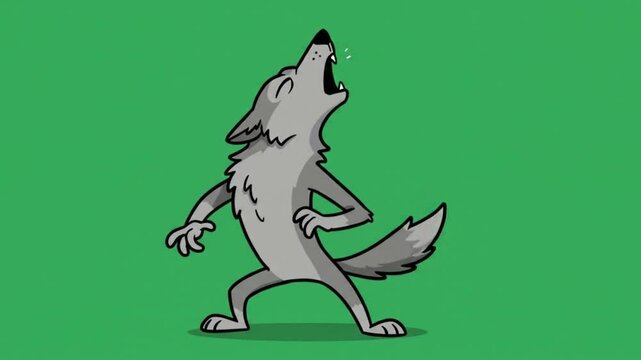 Gray wolf howling against a green background, perfect for naturethemed designs, wildlife publications, educational materials, and wildernessinspired projects.