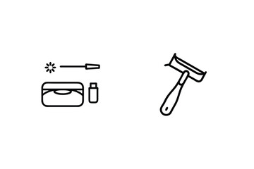 Beauty Products And Shaving Accessories In Line Art Style For Fashion Illustrations