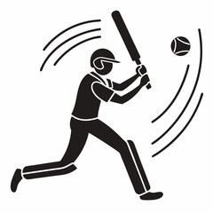 Baseball Player Hitting Ball Silhouette Dynamic Action Game Black And White Design
