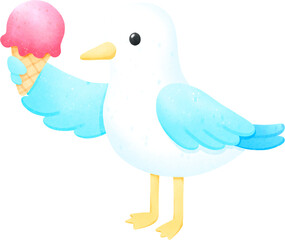 Sea gull, Sea bird with ice cream