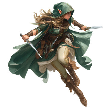 Elf Rogue Sneaking With Twin Daggers