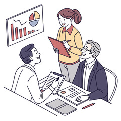 meeting documents and business people in office vactor image on white background 