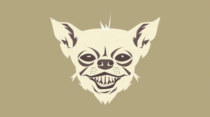 Obraz premium a minimalistic logo of a white short hair old chihuahua dog with a minor long closed mouth with ridicule evil grin