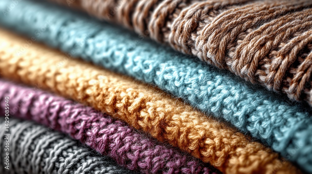 Poster close-up of cozy knitted wool texture in soft pastel colors highlighting intricate details and warmt