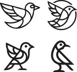 Bird Silhouette Line Art Icons  Minimalist Vector Set for Nature and Wildlife Design
