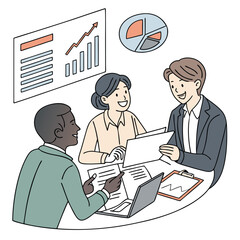 meeting documents and business people in office vactor image on white background 