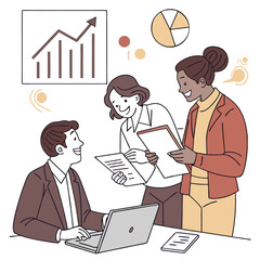 meeting documents and business people in office vactor image on white background 