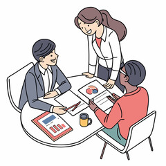 meeting documents and business people in office vactor image on white background 