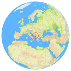 View of the earth from space showing the location of Montenegro