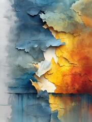 Obraz premium Torn Paper Unveils Vibrant Oil-Themed Underlayer Showcasing a Contrast of Colors and Textures