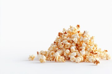 A Large Pile of Buttery Popcorn on a White Background