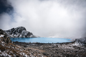 Beautiful Glacial Lake in the Himalayas of Suryakunda, Langtang National Park, Gosaikunda, Nepal with Lauribina Pass View