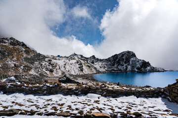Beautiful Glacial Lake in the Himalayas of Suryakunda, Langtang National Park, Gosaikunda, Nepal with Lauribina Pass View