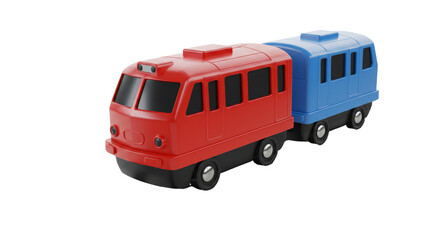 Isolated Toy Train with Red and Blue Cars