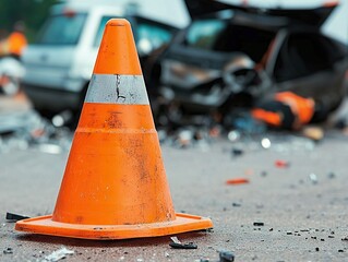 Car crash incident roadway accident scene urban environment close-up safety awareness