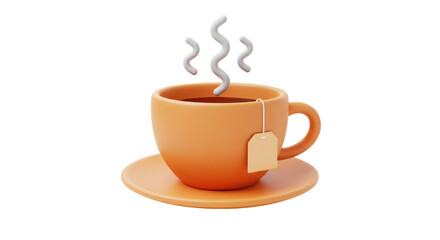 Isolated Orange Tea Cup with Steam and Teabag