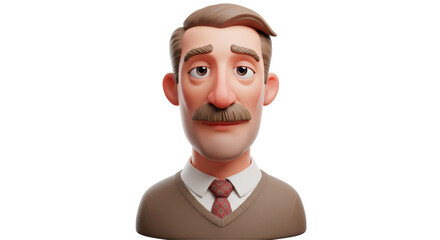 Isolated 3D Cartoon Man with Moustache and Sweater Vest