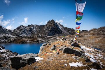 Beautiful Glacial Lake in the Himalayas of Suryakunda, Langtang National Park, Gosaikunda, Nepal...