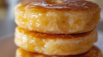 Golden Stack of Delicious Pancakes Drizzled with Honey