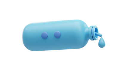 Isolated Leaking Blue Bottle With Liquid Drop