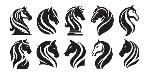 Horse head silhouette vector art tattoo design bundle set