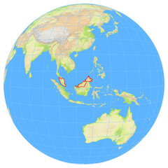 View of the earth from space showing the location of Malaysia