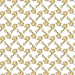 Seamless Pattern of Yellow Lightning Bolts on White Background